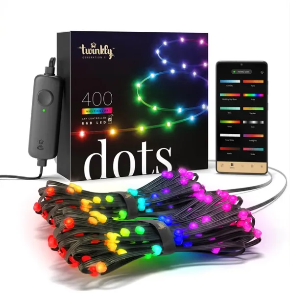 Twinkly Dots - 400 RGB-diodia, joita ohjataan sovelluksella. 20 metriä. Musta kaapeli.