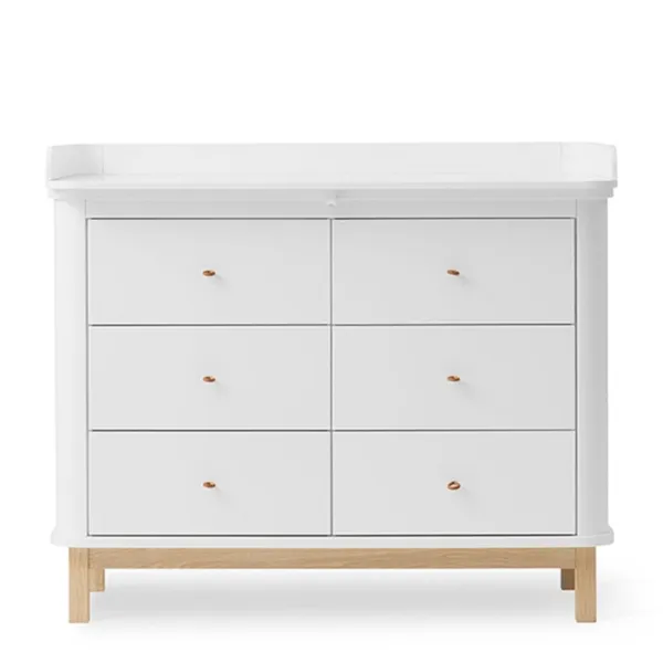 Oliver Furniture Wood Hoitopöytä 6 Laatikkolla Valkoinen/Tammi